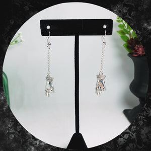 The Giver - silver hand charm chain drop earrings