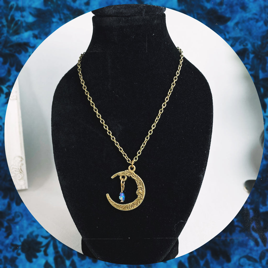 The Dreamer - bronze crescent moon pendant necklace