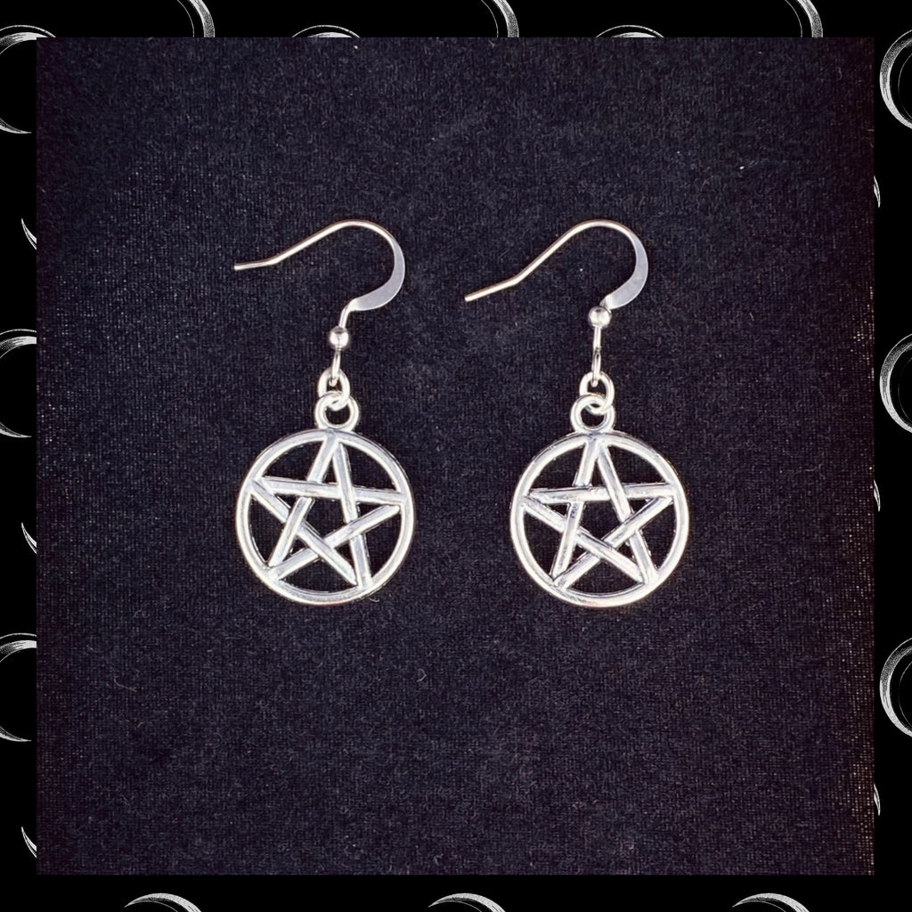 Silver Pentagram Charm Earrings