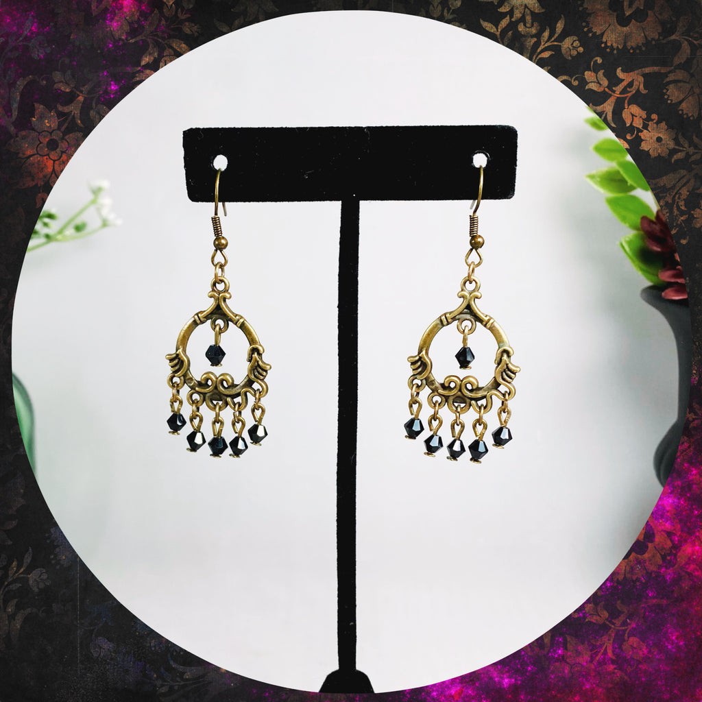 The Bellatrix - detailed bronze art nouveau chandelier earrings