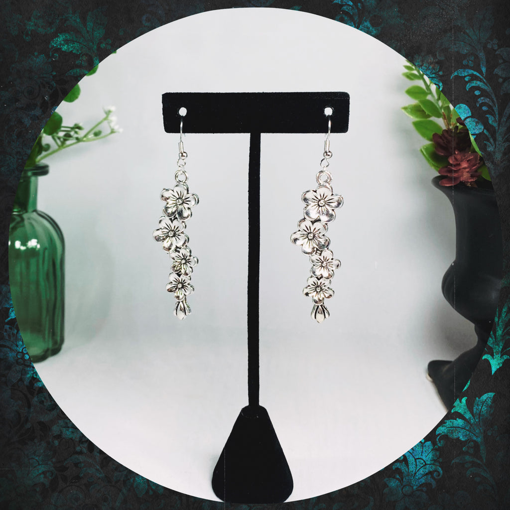 The Fleur (silver) - detailed floral drop charm earrings