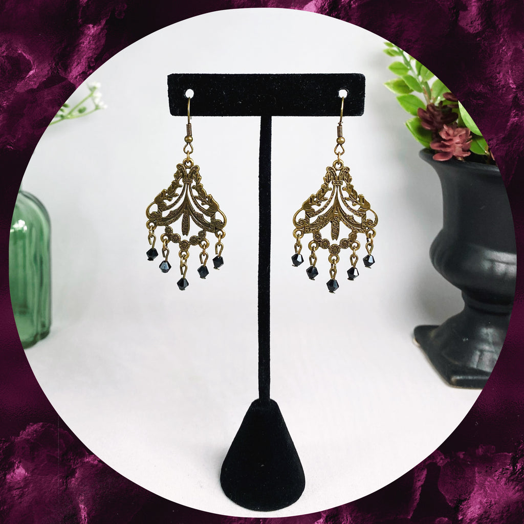 The Anastasia - detailed bronze chandelier earrings